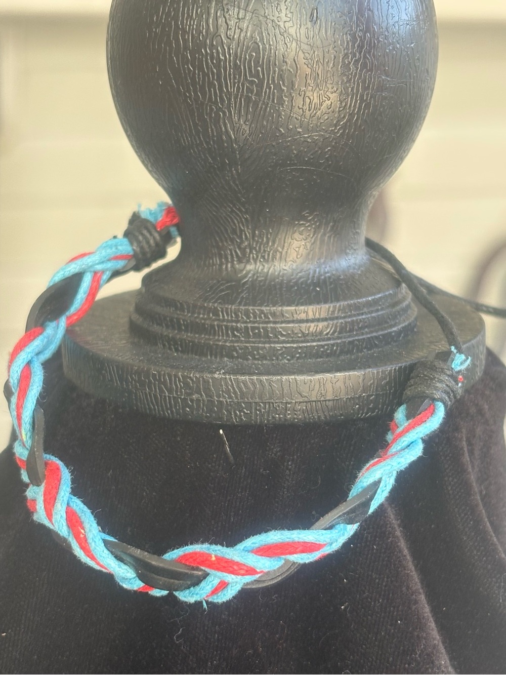 Braided Blue & Red Leather Cord Bracelet